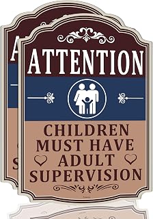 ATTENTION CHILDREN MUST HAVE ADULT SUPERVISION Sign,Indoor/Outdoor Use Metal Sign,14X10 inches Metal Reflective Rust Aluminum UV Protected Waterproof Sturdy Easy Mounting,2 Pack