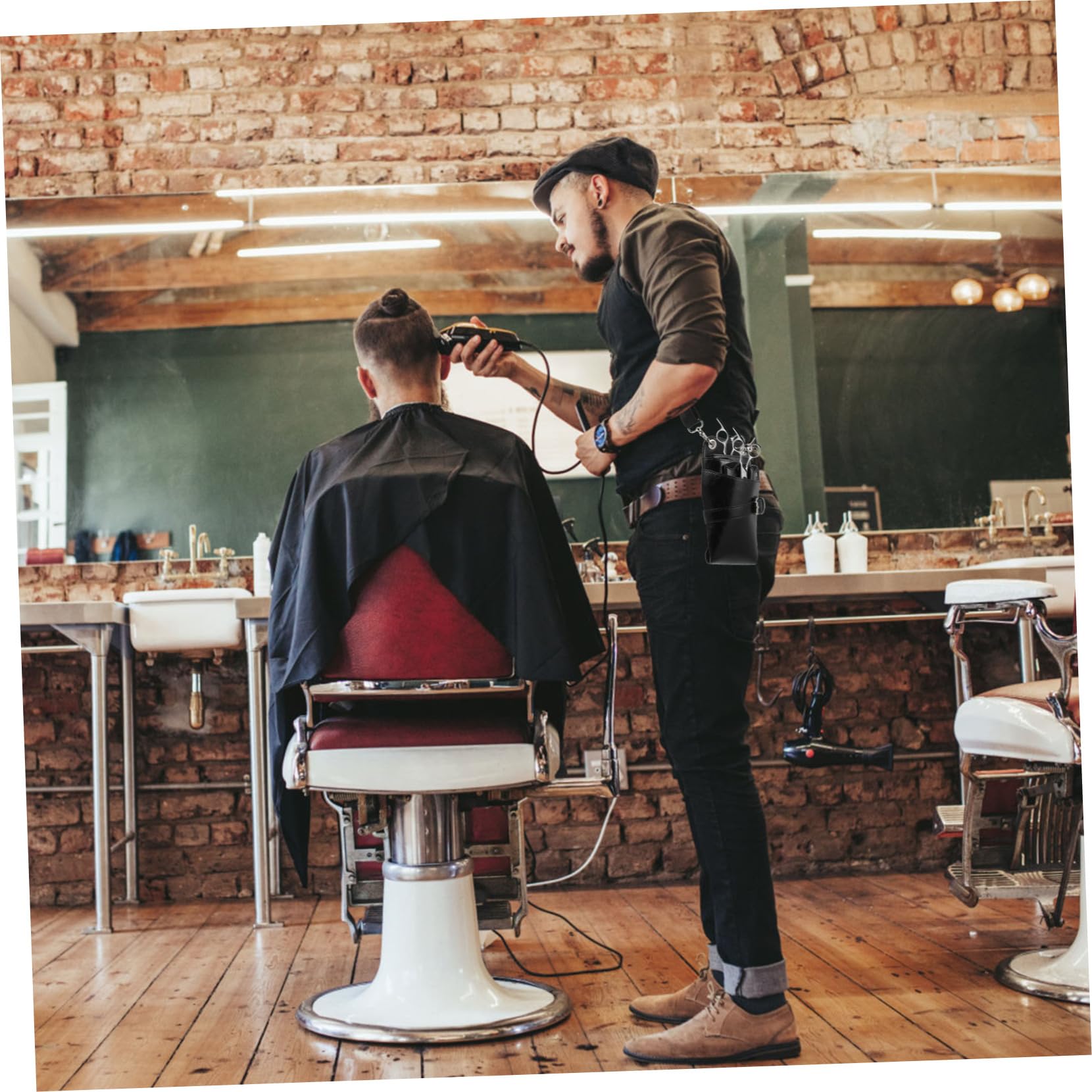 Mikinona Leather Scissor Pouch Hair Stylist Tool Bag Large Capacity Tool Holder