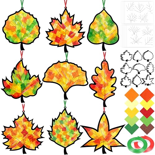 48PCS Fall Crafts Bulk: Leaves Paper Suncatchers DIY Kit for