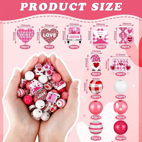 Miniatura 3 de 200 Pieces Valentine's Day Love Wood Beads Buffalo Rustic Natural Farmhouse Wooden Beads Polished Love Spacer Craft Bead for DIY Craft Bead Garland