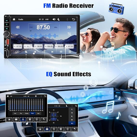 Double Din Wireless CarPlay Android Auto Car Stereo 2 Din Radio with Bluetooth 7 Inch Touch Screen, FM, Video Output, Type-C/USB Fast Charging, USB/AUX/TF Input, SWC Mirror Link Backup Camera