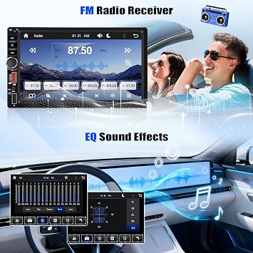 Double Din Wireless CarPlay Android Auto Car Stereo 2 Din Radio with Bluetooth 7 Inch Touch Screen, FM, Video Output, Type-C/USB Fast Charging, USB/AUX/TF Input, SWC Mirror Link Backup Camera