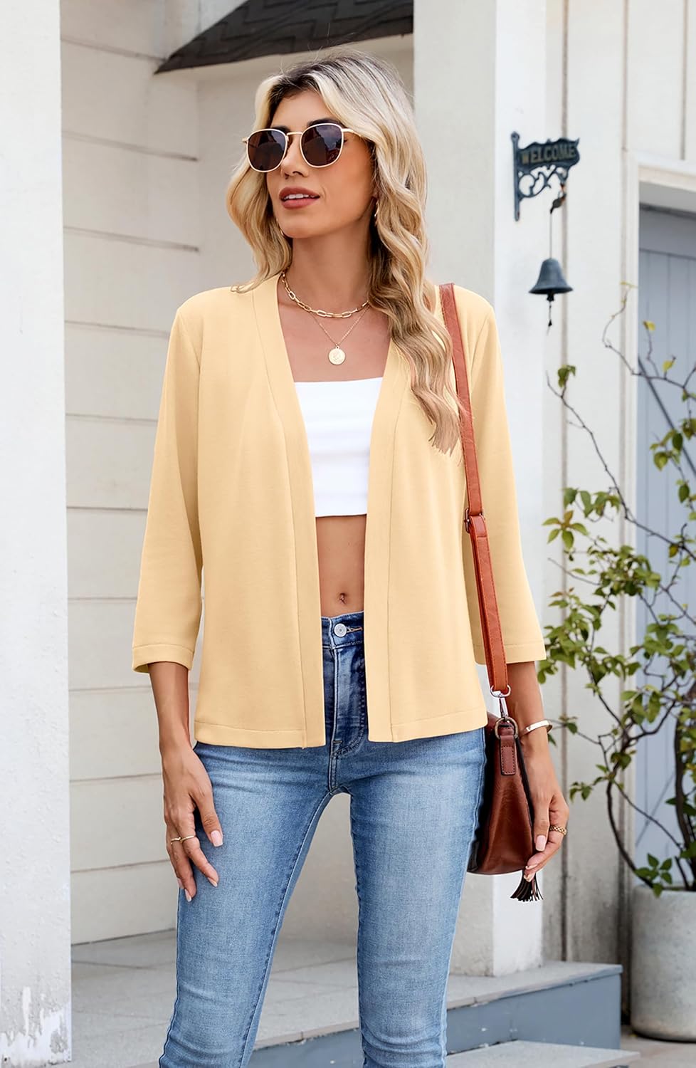 Newchoice Womens 3/4 Sleeve Open Front Cardigan Cropped Lightweight Shrug Bolero Cardigan Sweater - Image 4