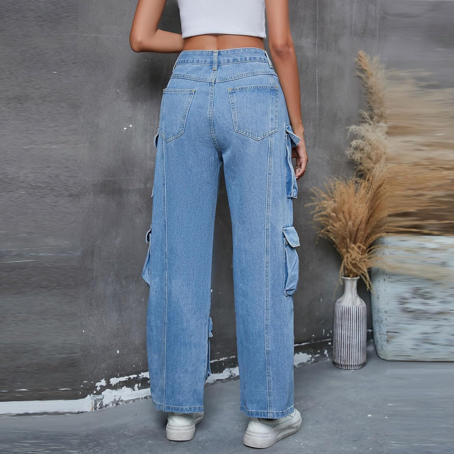 Women's High Waisted Jeans Boyfriend Straight Leg Casual Denim Pants Jeans Stretchy Leg Baggy Trendy Trousers