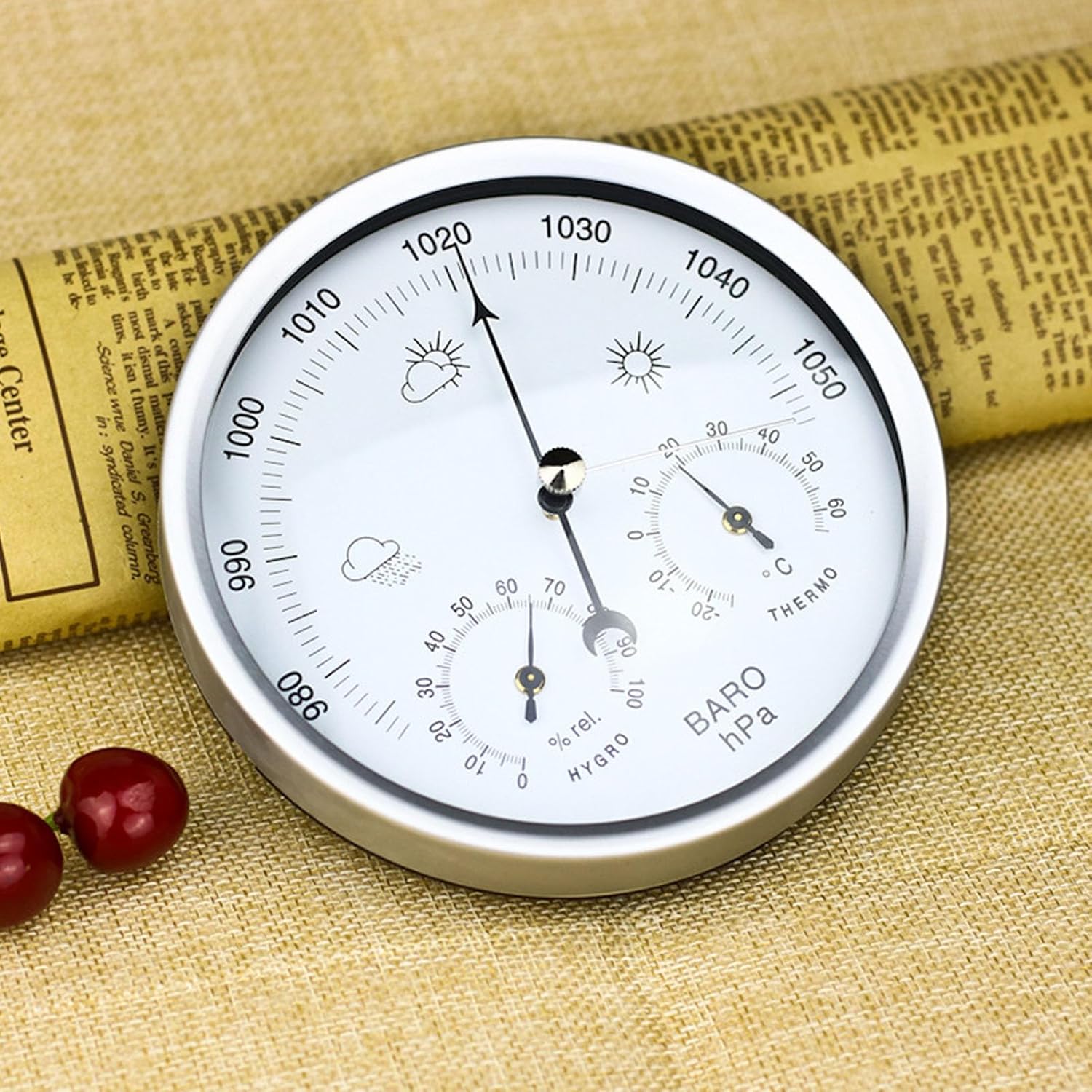 Indoor Barometer，Thermometer，Hygrometer，Barometric Pressure Gauge，132mm Atmospheric Pressure Gauge, Temperature and Humidity Gauge,，for Home Wall, Fishing Boat, Baby Room, Office(Color:A)