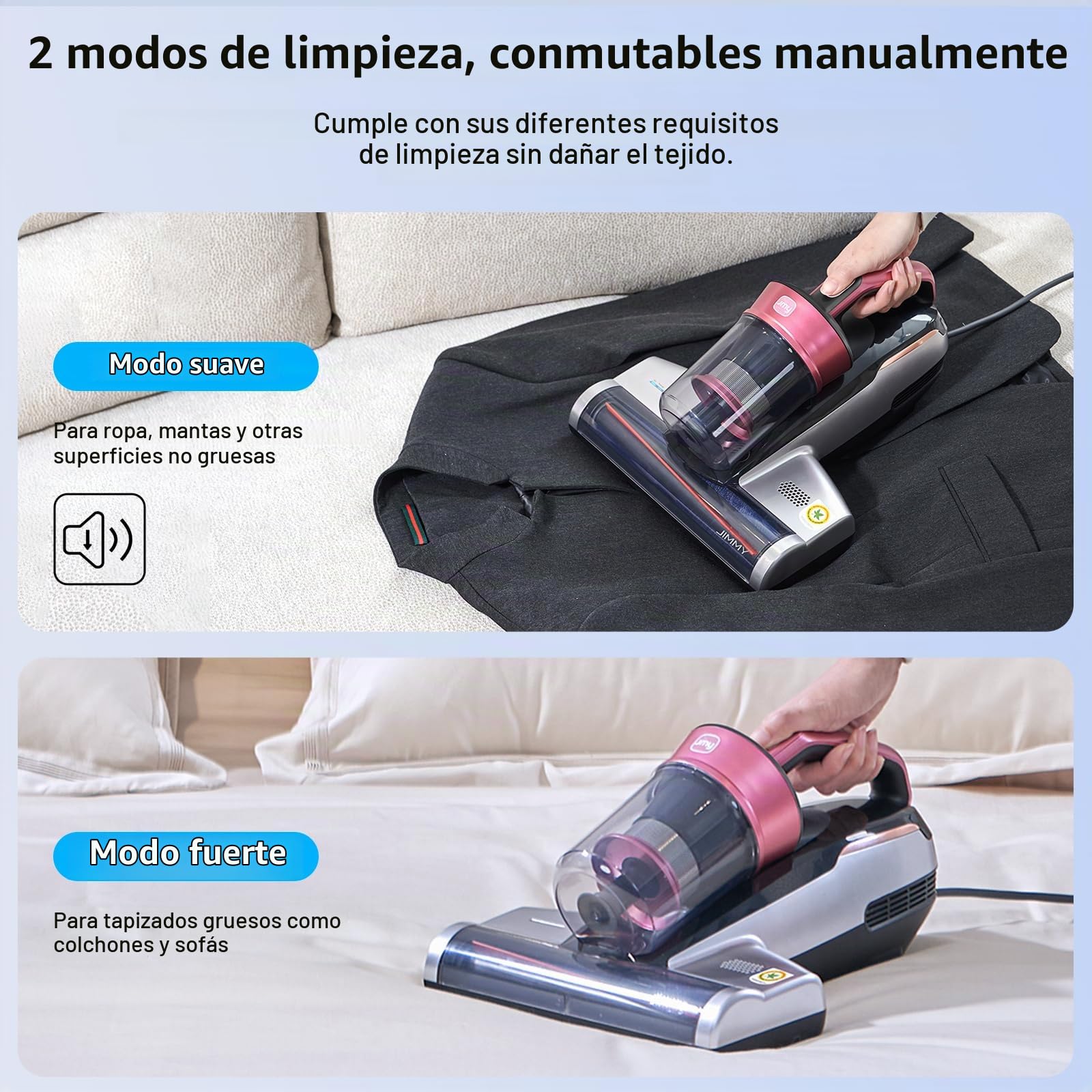 Jimmy BX5 Pro Aspiradora Antiácaros con Luz UV, 500W y 15Kpa Aspirador de ácaros para Alérgicos, Tecnología Ultrasónica, Doble Filtrado Ciclónico y Vibración, Apto para Cama y Colchón, Sofá