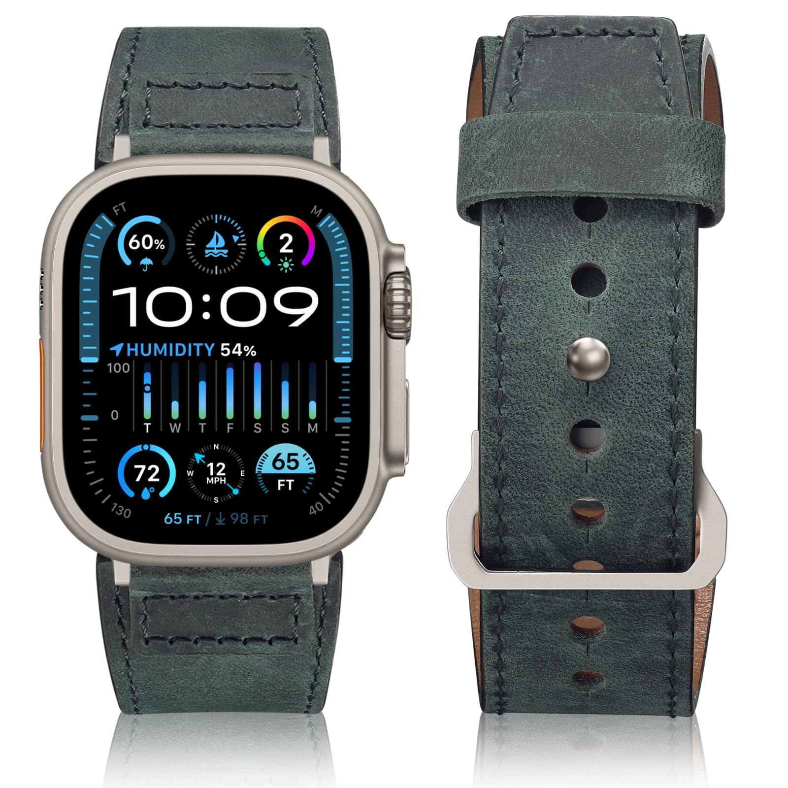 Maledan Leather Bands Compatible with Apple Watch Ultra 3/2/1 Band 49mm 45mm 44mm 46mm 42mm Men Women, Top Grain Vintage Genuine Leather Strap Band for iWatch Series 11 10 9 8 7 6 5 4 3 SE 3 2 1