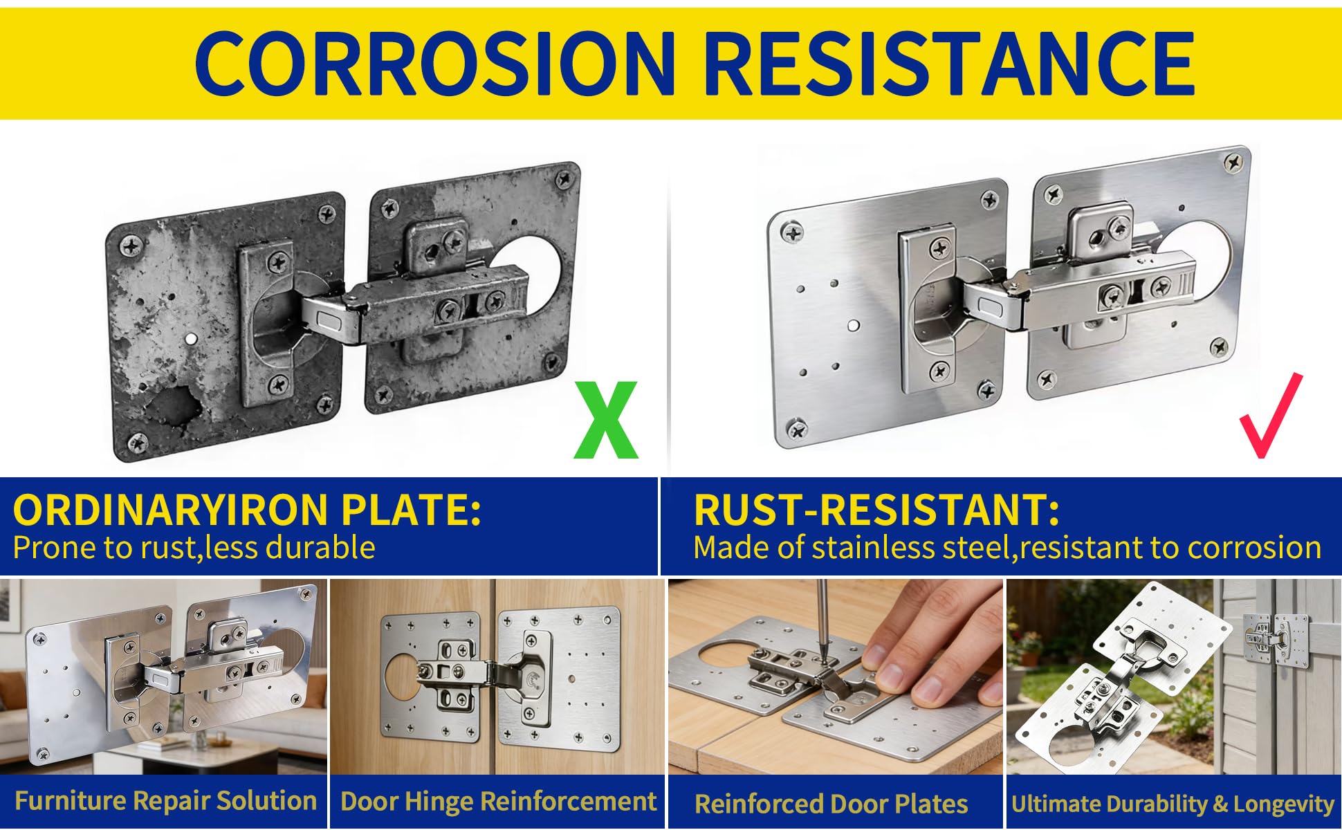 Armario placa de reparación de bisagras，reparación con tornillos de fijación para muebles de madera, cocina, armarios, muebles (2)