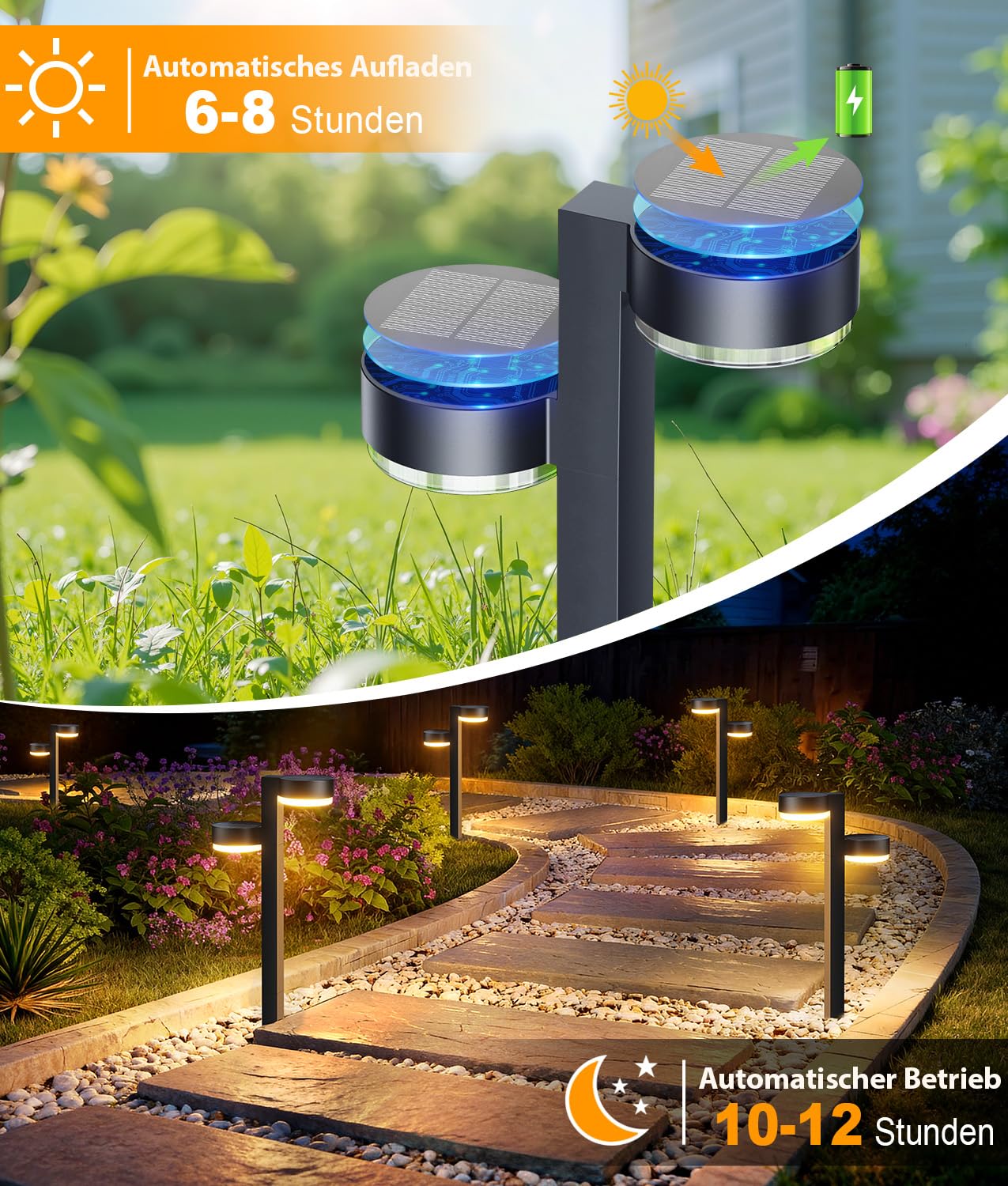 GEARLITE Solarlampen Außen Garten 4 Stück Solarleuchten 96 LEDs Warmweiß IP65 Wasserdicht Auto On/Off Wegeleuchte