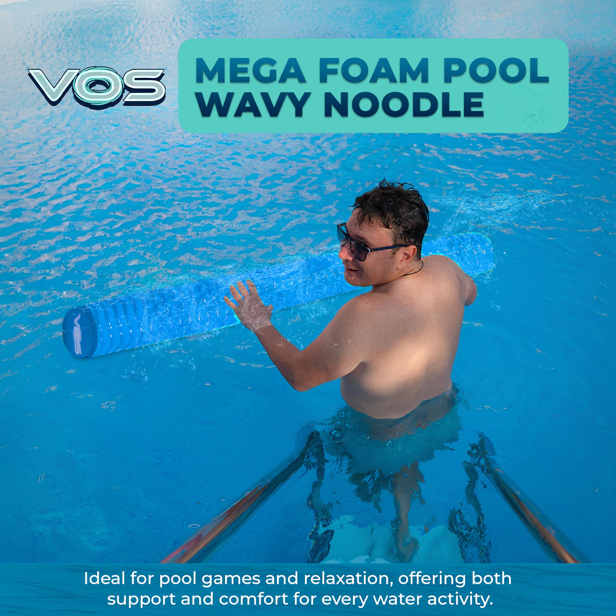 VOS Boca Noodle Premium Foam Pool Noodles for Swimming & Floating – 4Pc Pack | Outdoor Water Float/Lake Float for Adults – Capri Blue