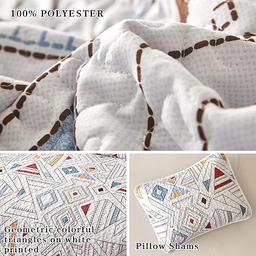 Miniatura 3 de FlySheep - Juego de colcha de 3 piezas con patrón geométrico de triángulos coloridos, microfibra cepillada suave para todas las estaciones, tamaño