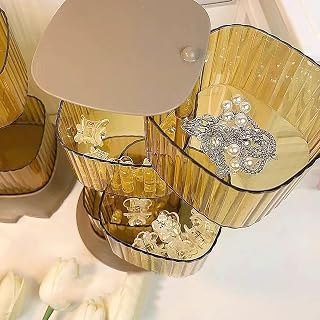 Jeanoko Rotating Hair Accessories Organizer with Dust Proof Lid Stylish 4 Layer Design for Jewelry and Small Accessories Plastic Portable Storage Box