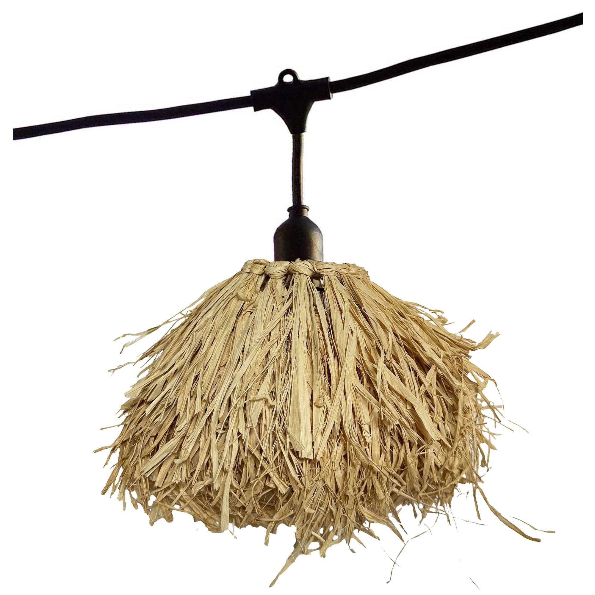 Lichterkette für den Außenbereich, anschließbar, 6 m, mit 7 LED-Filament-E27-Leuchtmitteln, warmweiß, FRUFRU LIGHT, Lampenschirm aus Jute, Boho-Stil