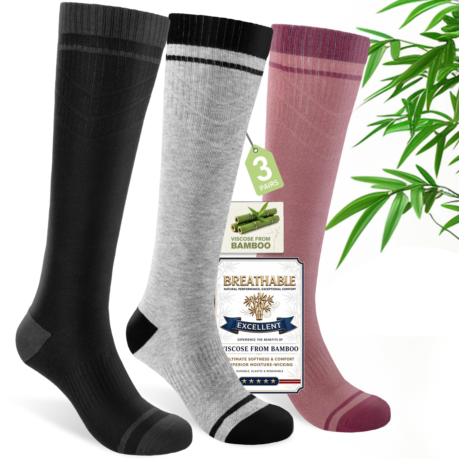 sonoran Bamboo Viscose Compression Socks for Women & Men (3 Pairs) 15-20 mmHg Knee High Support for Nurses, Travel, Pregnant-picture-48