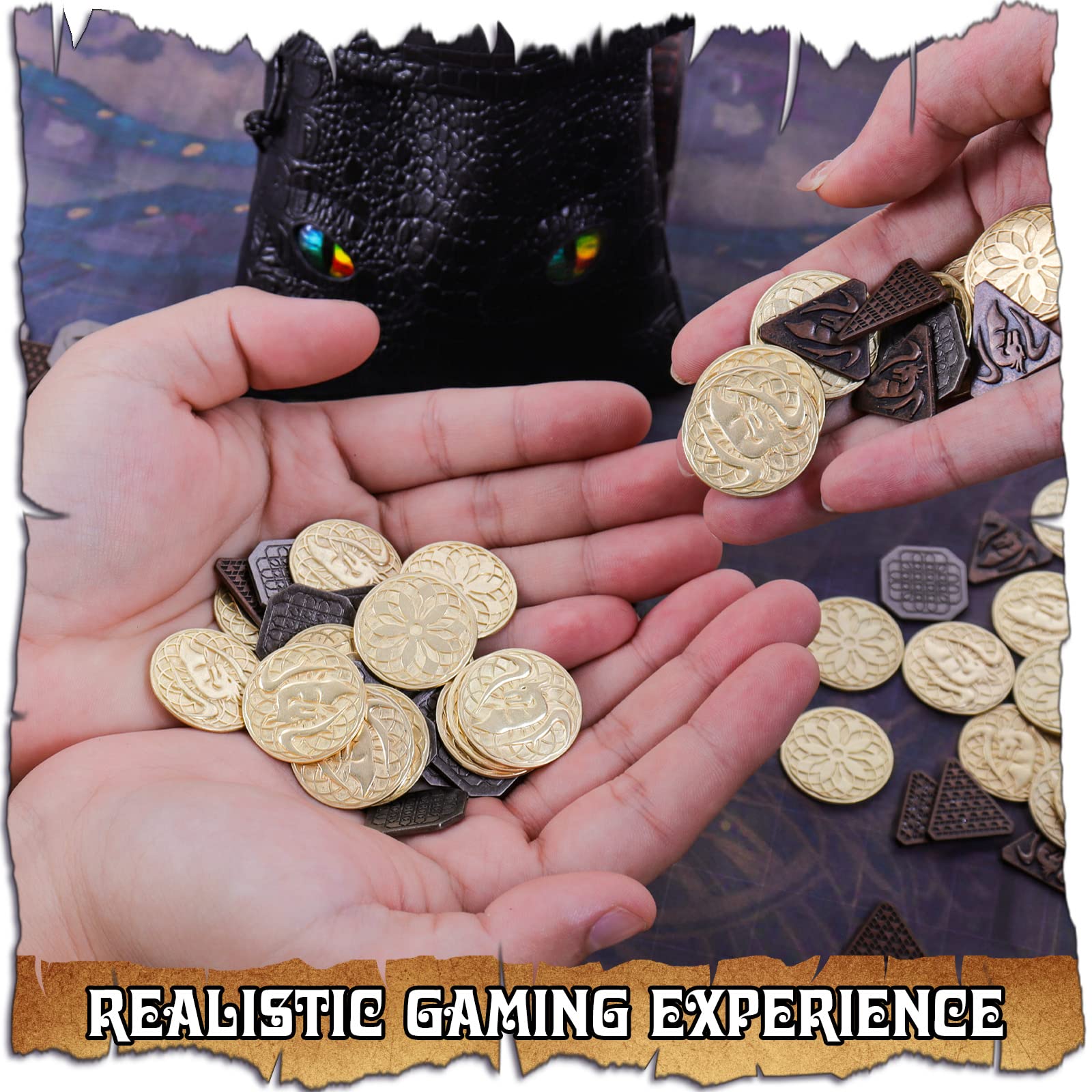 120 piezas de monedas DND de metal plateado y cobre para fichas DND, accesorios DND para jugadores de juegos de mesa DND, monedas falsas de ojos coloridos para juegos de mesa de cosplay