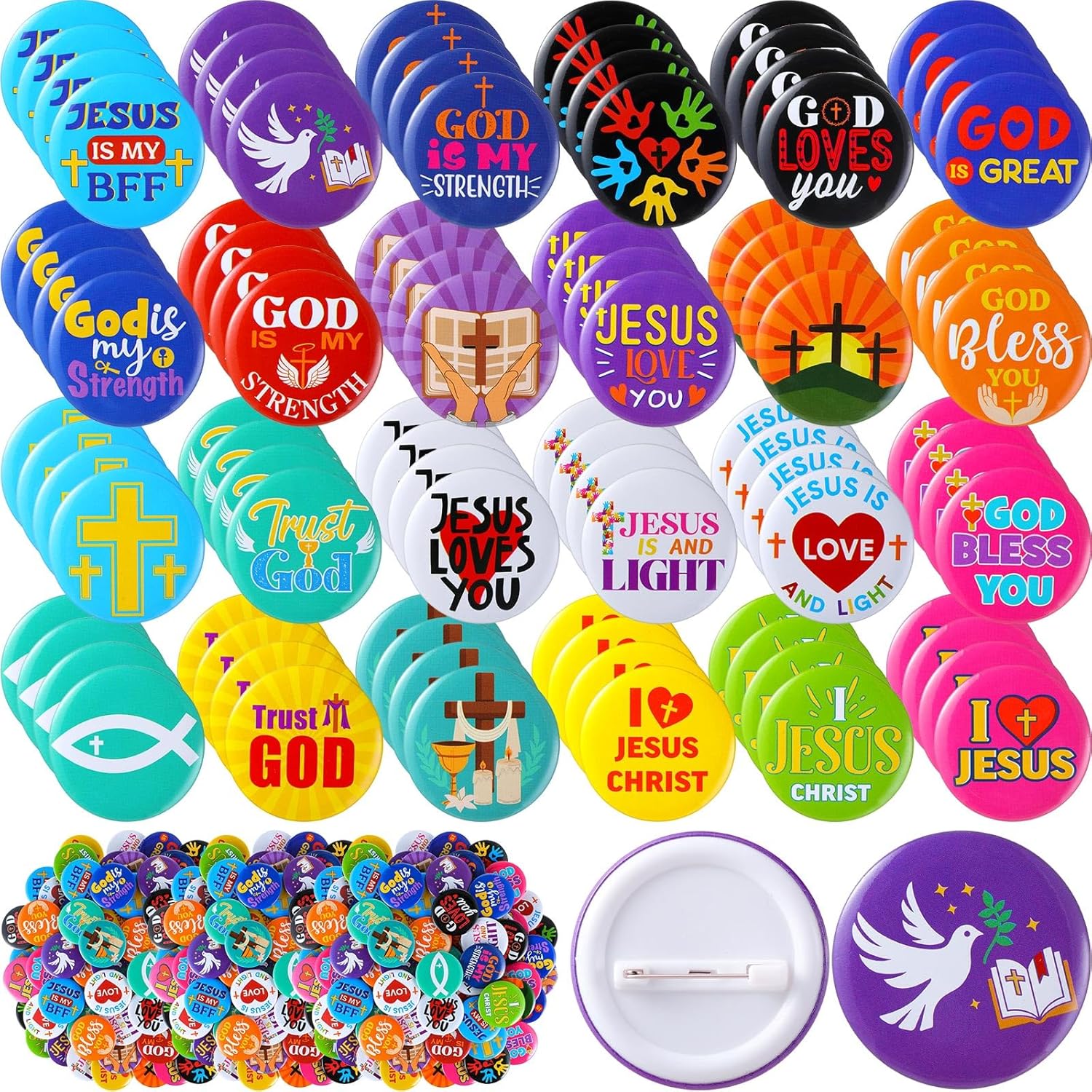 Simgoing 240 Pcs Christian Pins 1.7 Inch, Bible Verse Religious Mini Button Bulk Round Christian Jesus Badges Gift Ideal for Sunday School Prizes Rewards, Party Favors, and Fundraisers, 24 Styles