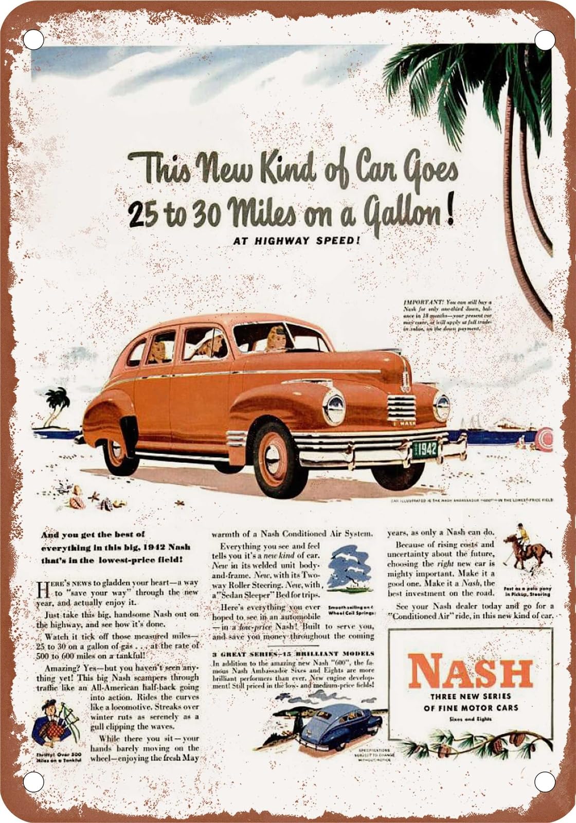 Miaomansenstore Metal Sign - 1942 Nash Vintage Ad 02 - Old Retro Rusty Look Home Decor