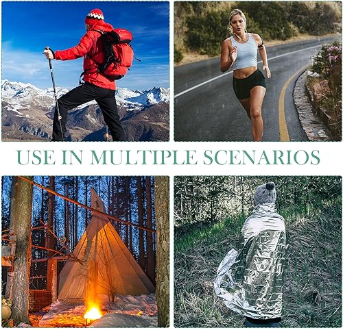 Miniatura 5 de Macarrie Paquete de 120 mantas térmicas de papel de emergencia de papel de aluminio plateado, manta espacial de supervivencia para exteriores,