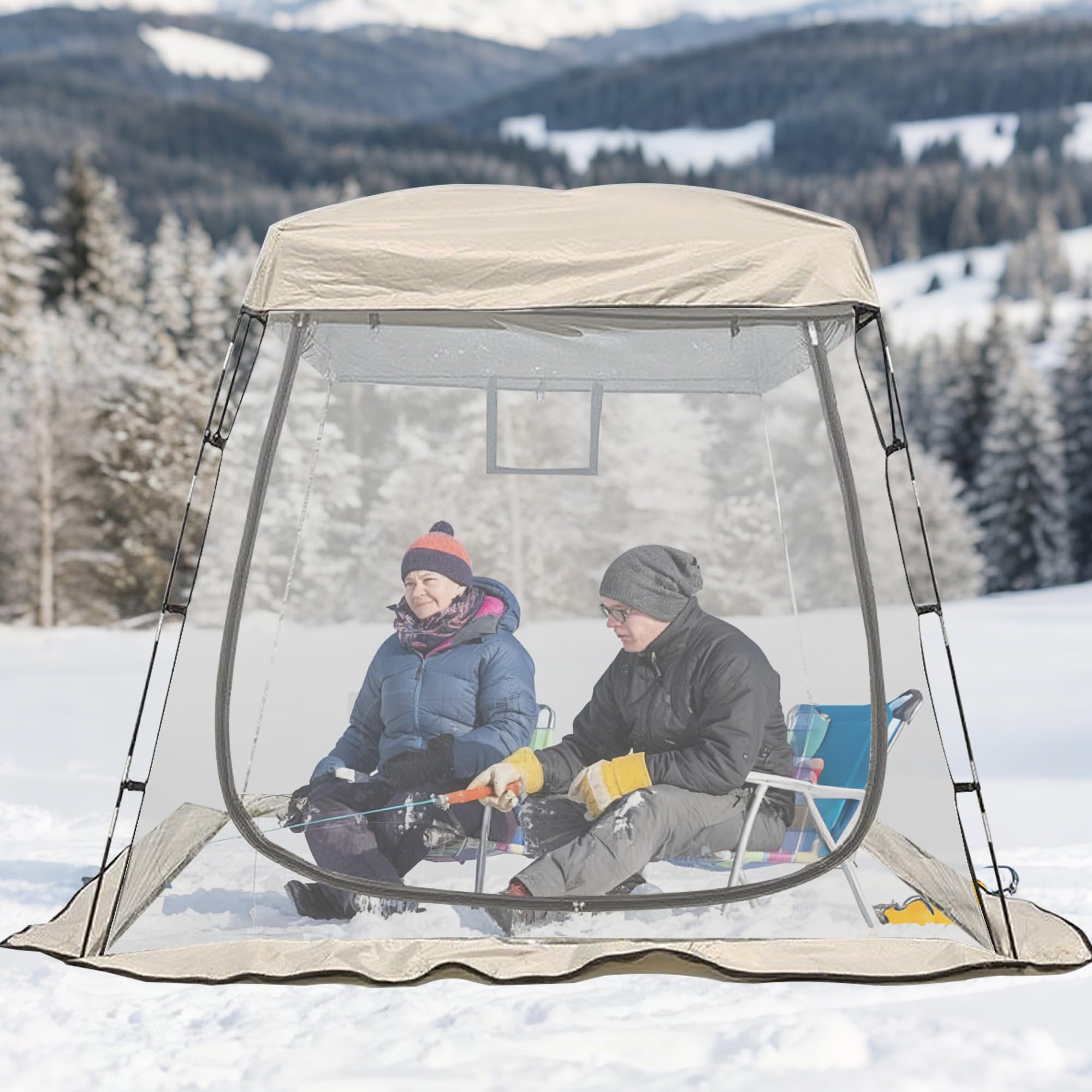 Photo 1 of 2-3 Person Clear Sport Tent with Extra Rain Cover - Windproof Winter Tent for Ice Fishing, Backyard & Outdoor Sports (Black)