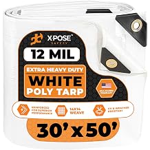 Heavy Duty White Poly Tarp 30 X 50 - Multipurpose Protective Cover - Durable, Waterproof, Weather Proof, Rip and Tear Resistant - Extra Thick 12 Mil Polyethylene - by Xpose Safety