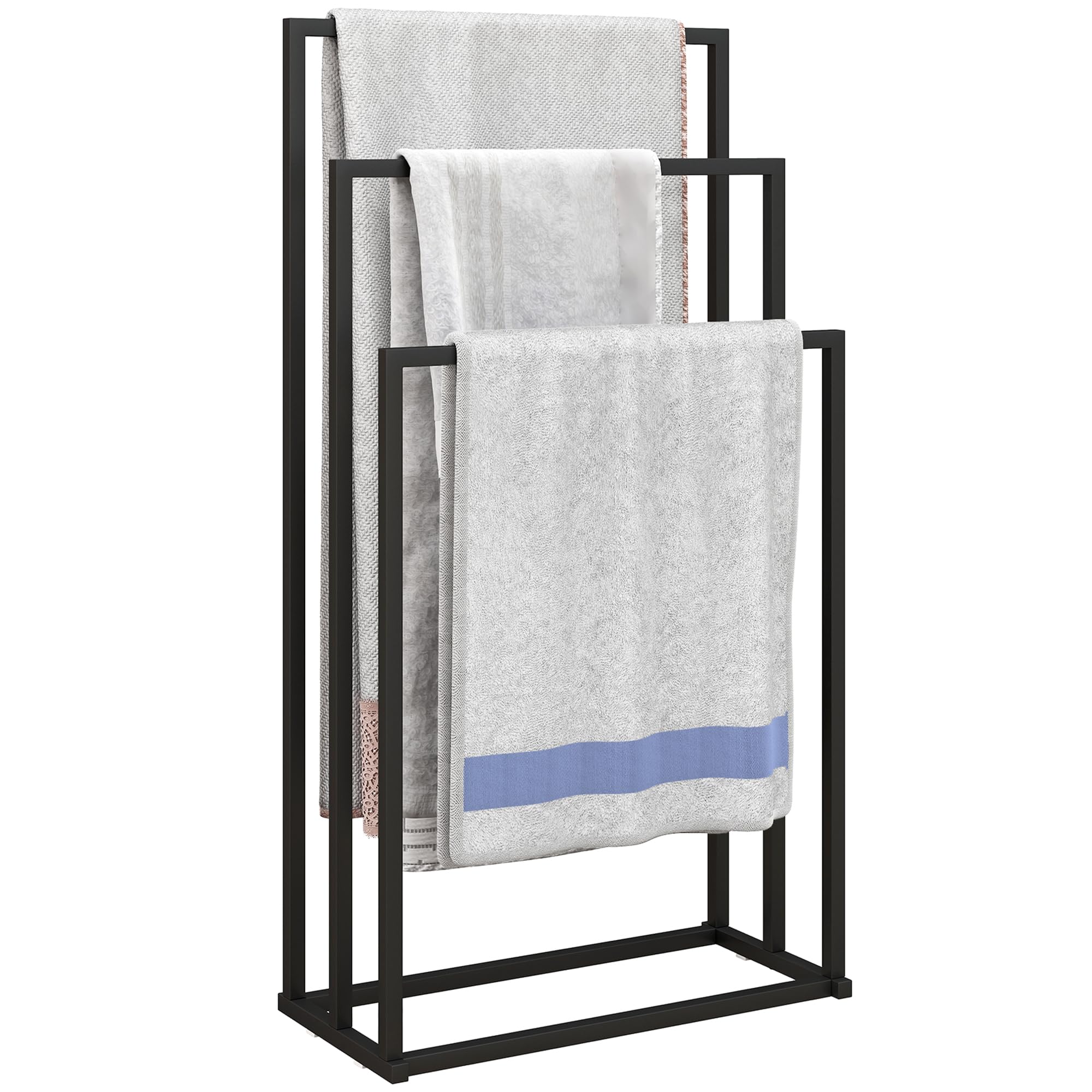 Homcom Freestanding Towel Rack, Steel Towel Rail Holder With 3 Bars, Black