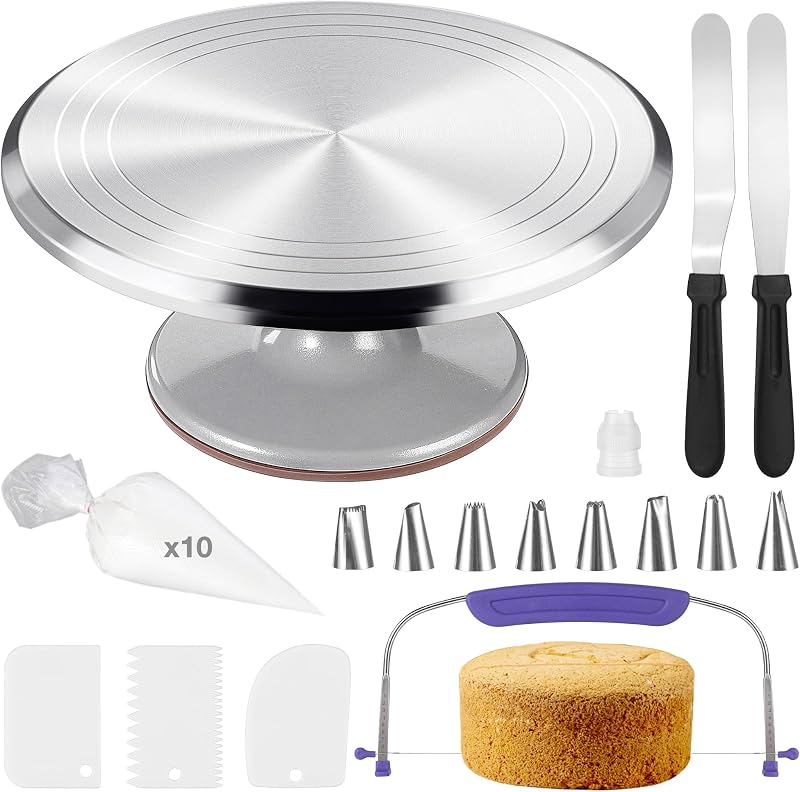 Soporte giratorio para decoración de pasteles de 12 pulgadas con aluminio, kit de decoración de platos giratorios para pasteles, soporte giratorio para pasteles, juego nivelador, decoraciones para pasteles, herramientas de mesa