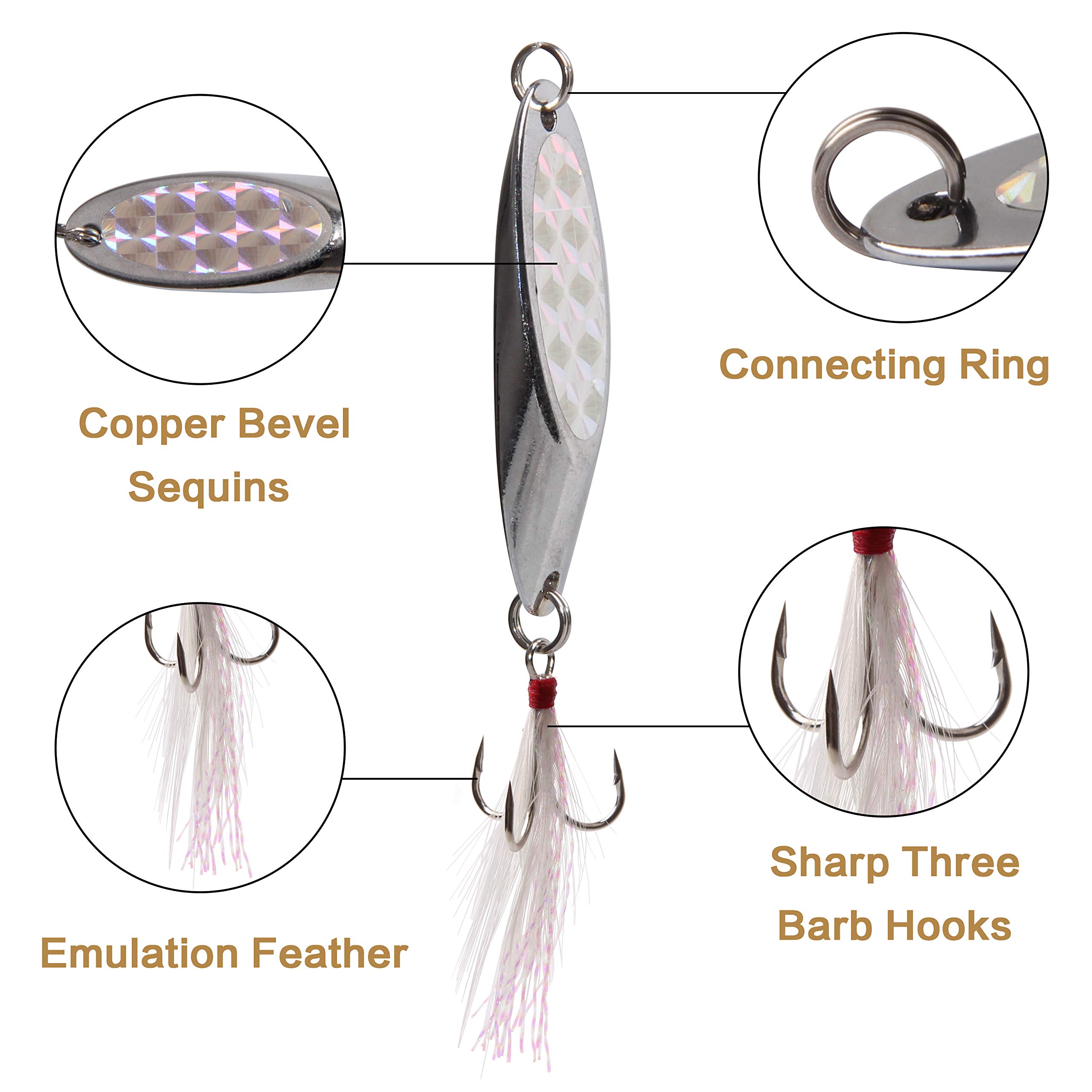 SHADDOCK Metal Spoon Fishing Lures 10pcs Spinner Baits for Trout Bass Salmon Freshwater Saltwater with Feather Treble Hook(7g-10pcs) - Image 2