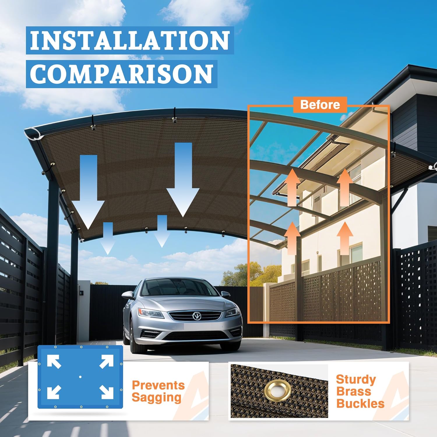 10' x 12' Straight Edge Shade Sail, Awning with Grommets for Outdoor Pergola Patio Backyard Garden Sunshade (Brown)