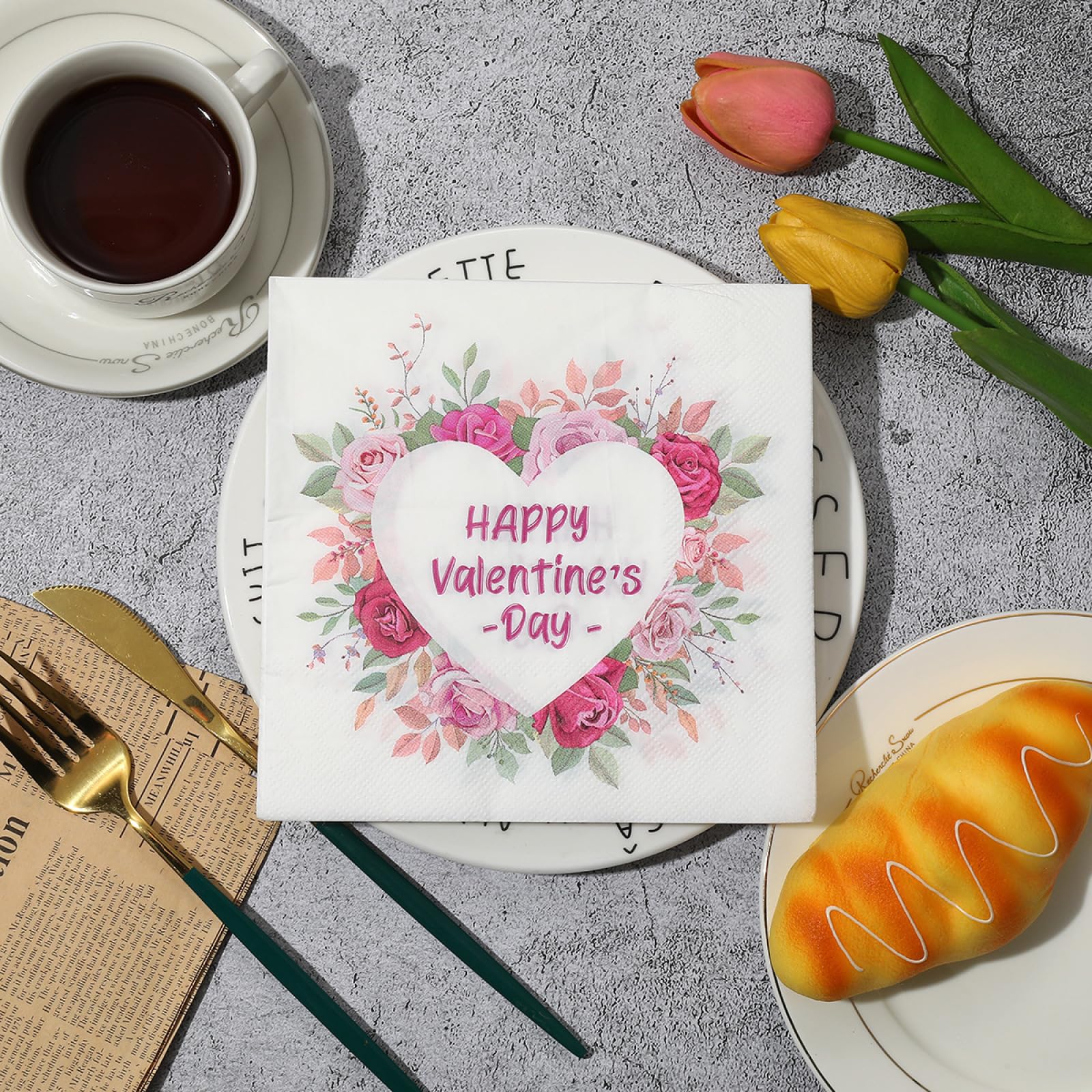 Tovaglioli di Carta Rose Di San Valentino Tovaglioli per Decoupage Decorati Tovaglioli Bar Compleanno Carta Lgienica Tovagliolo Decorazione Da Tavola Usa e getta Per Matrimoni Feste 30 Packs(33x33cm)