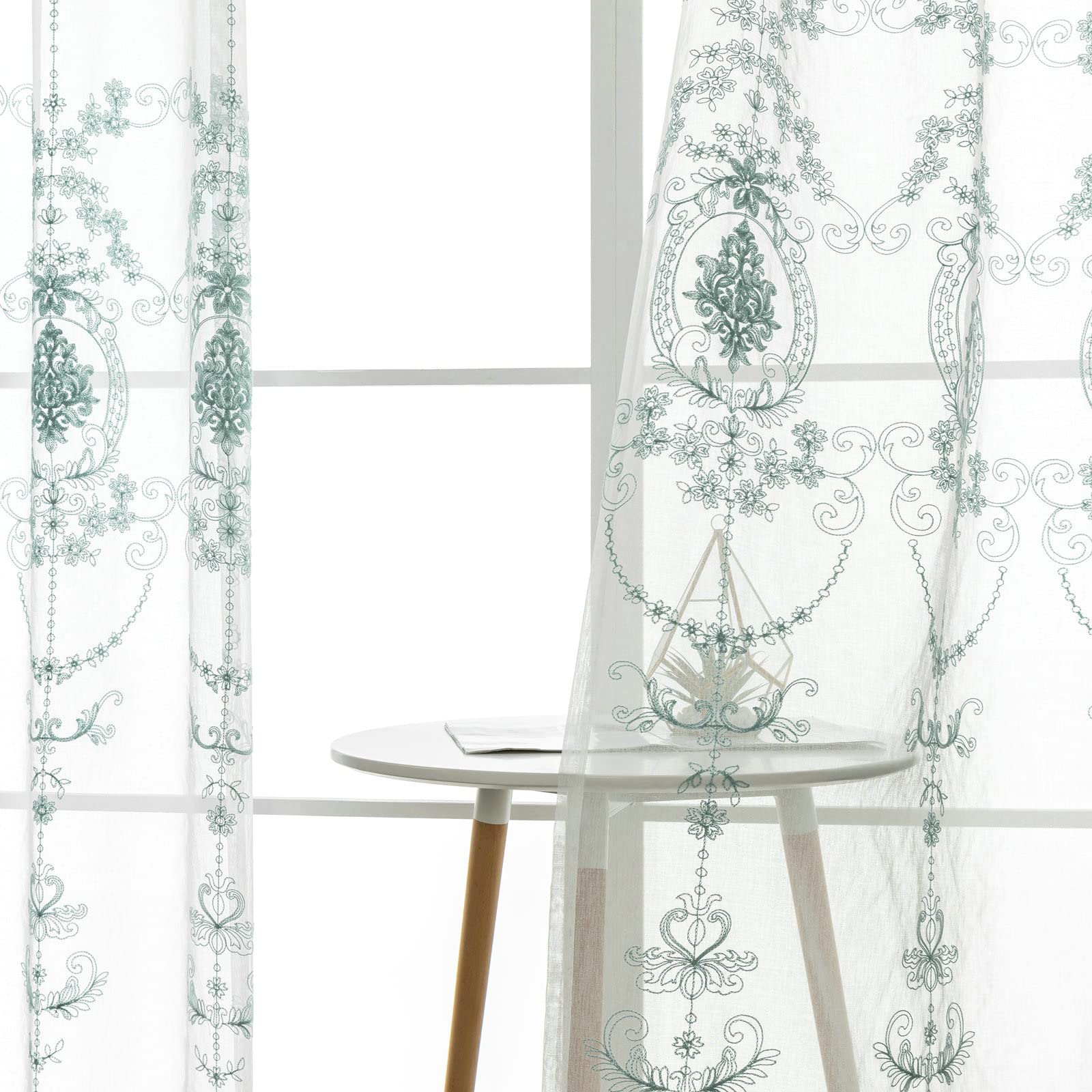 Gualiy Lot de 2 Rideau Salon Fenetre, Rideaux Motif de Broderie Rideau 137 x 214 cm Bleu Lac Rideau pour Salon, Chambre à Coucher