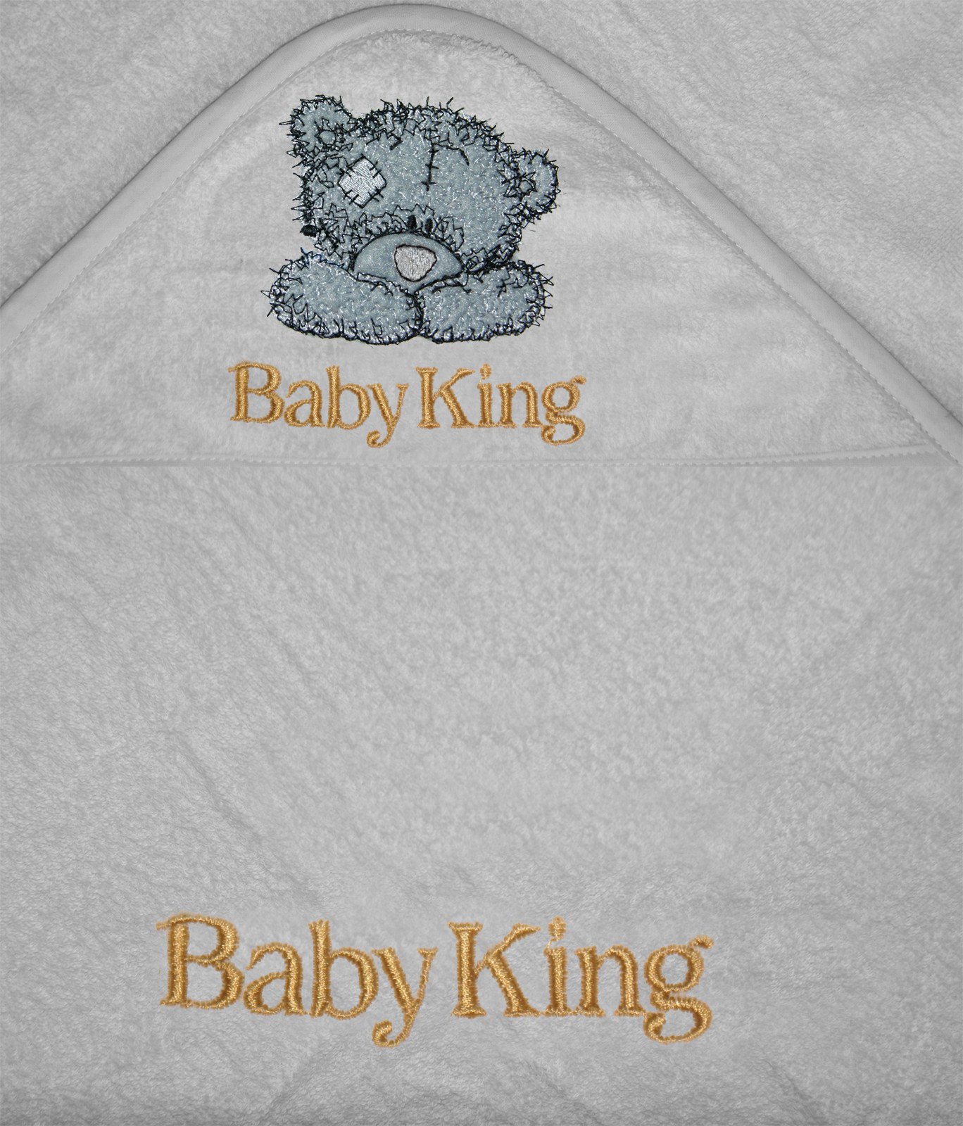 Scruffy Bear 100% Cotton Personalised Baby Hooded Towel. (White)