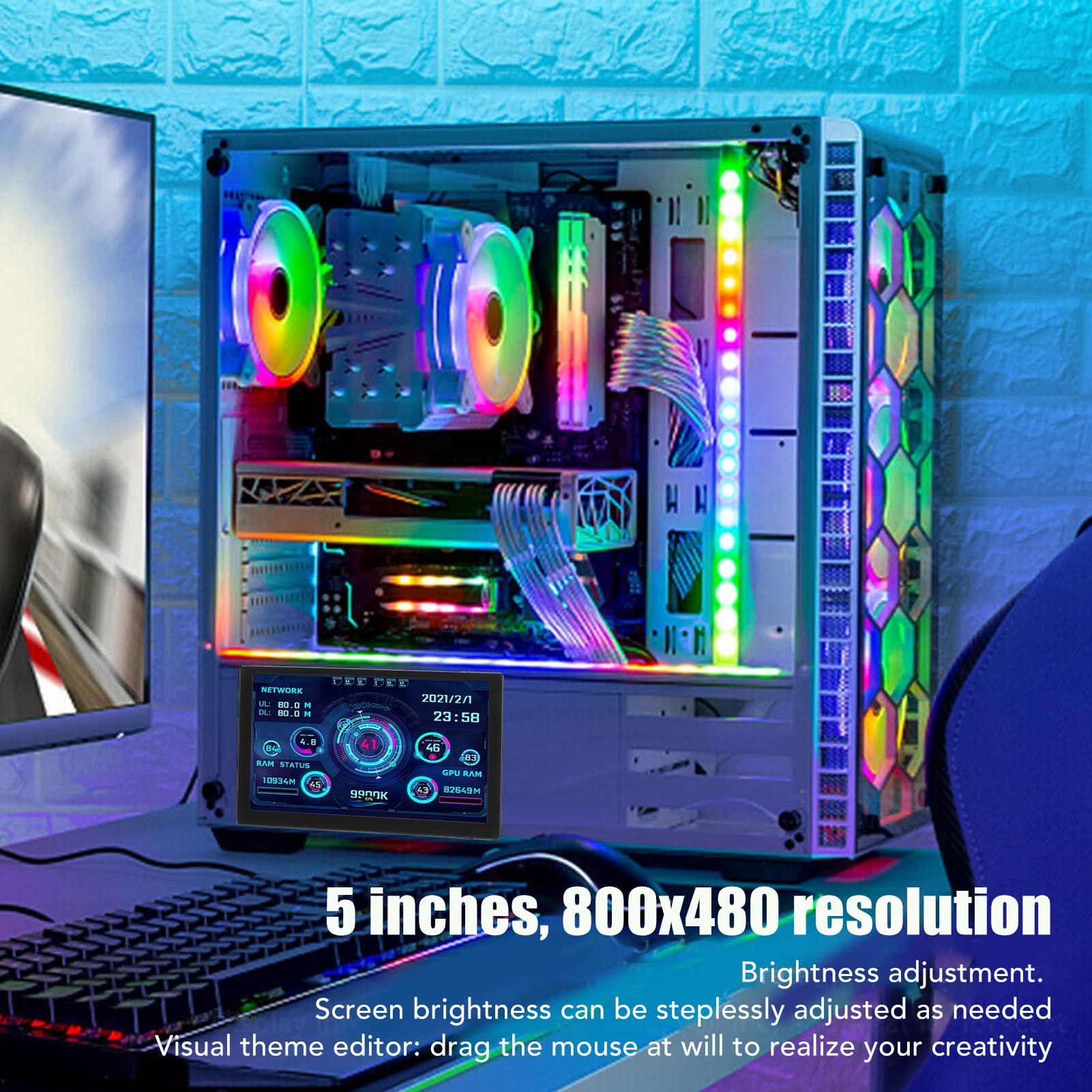 5 Calowy Monitor Temperatury Komputera, Panel IPS Ekran O Rozdzielczości 800 X 480 Monitor Temperatury Komputera, Mini Monitor Komputera USB, Obsługa Wielu Systemów, Edytor Motywów