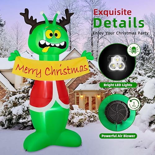 Vista 105 de Inflables de Navidad de 12 pies de largo, decoraciones para exteriores, inflables de Papá Noel en trineo de renos, luces LED integradas