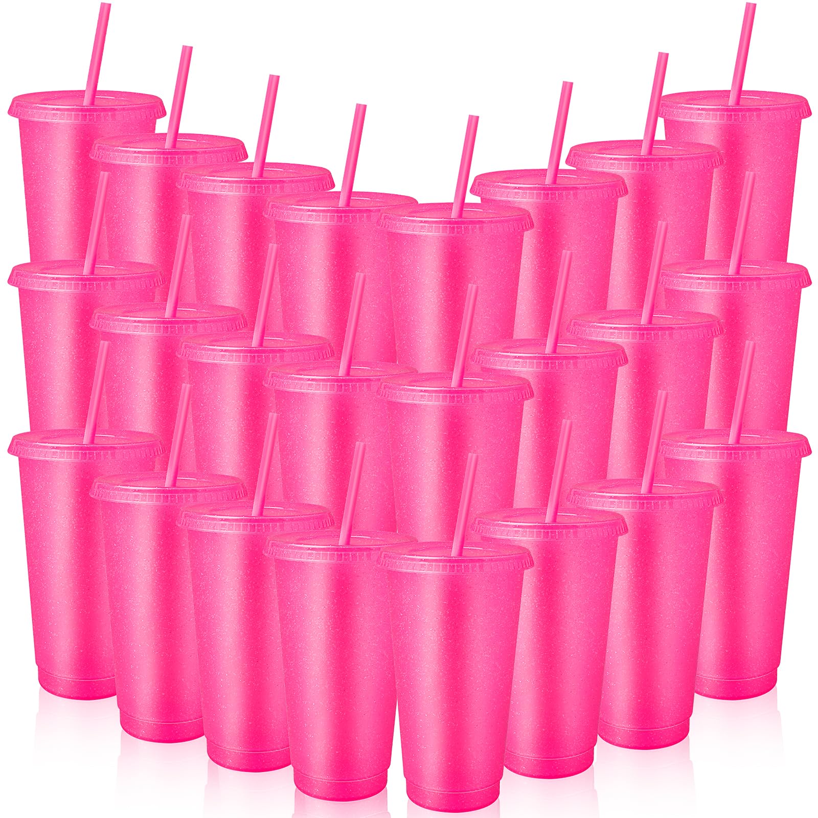 Baderke Glitzer-Becher Für Geburtstagspartys – 680 Ml, Mit Deckel & Strohhalm, 12 Stück (Rosa & Weiß)