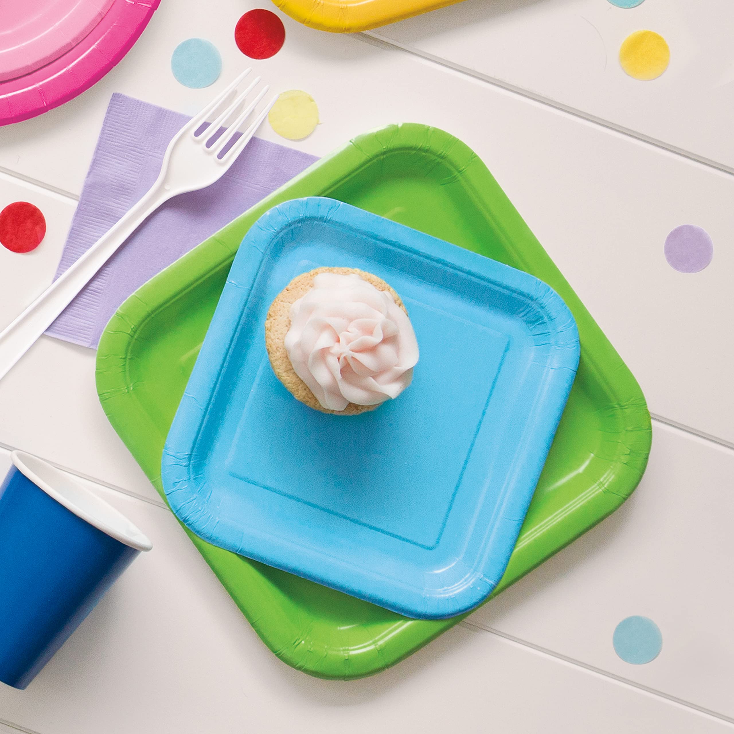 Unique 30900EU Eco-Friendly Square Paper Plates-18 cm-Baby Blue Colour-16 Count (Pack of 1), Pack of 16