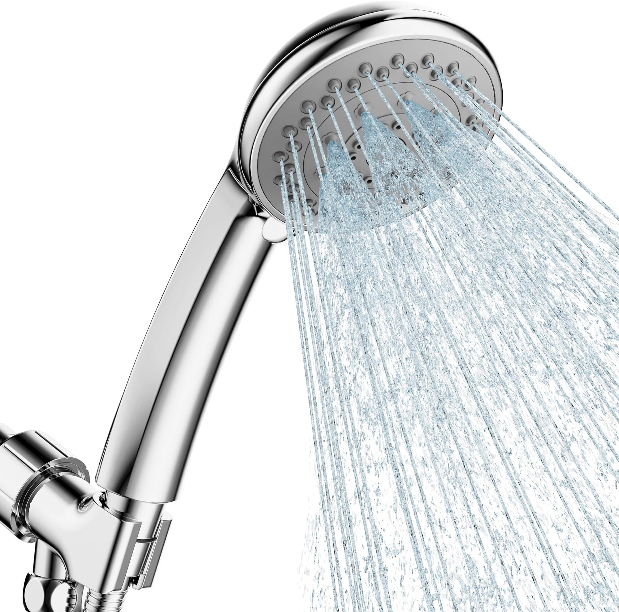 High Pressure Handheld Shower Head,5 Functions Powerful Water Spray Showerheads against Low Pressure Water Flow with Stainless Hose and Adjustable Mount, Chrome