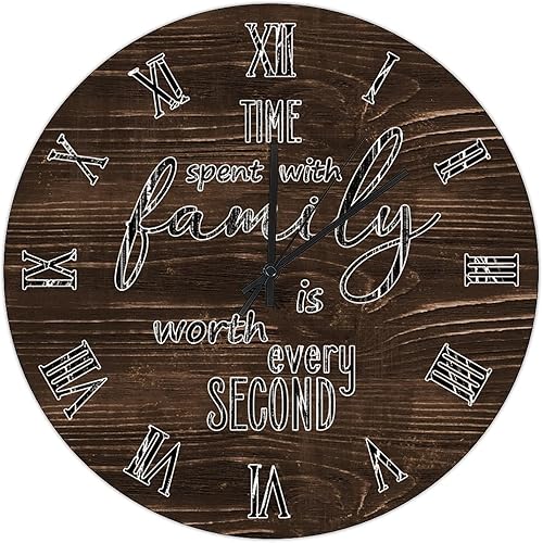 Miniatura 170 de UFunhome Reloj de pared de madera con cita familiar, el tiempo que pasa con la familia vale la pena cada segundo, reloj colgante redondo, funciona
