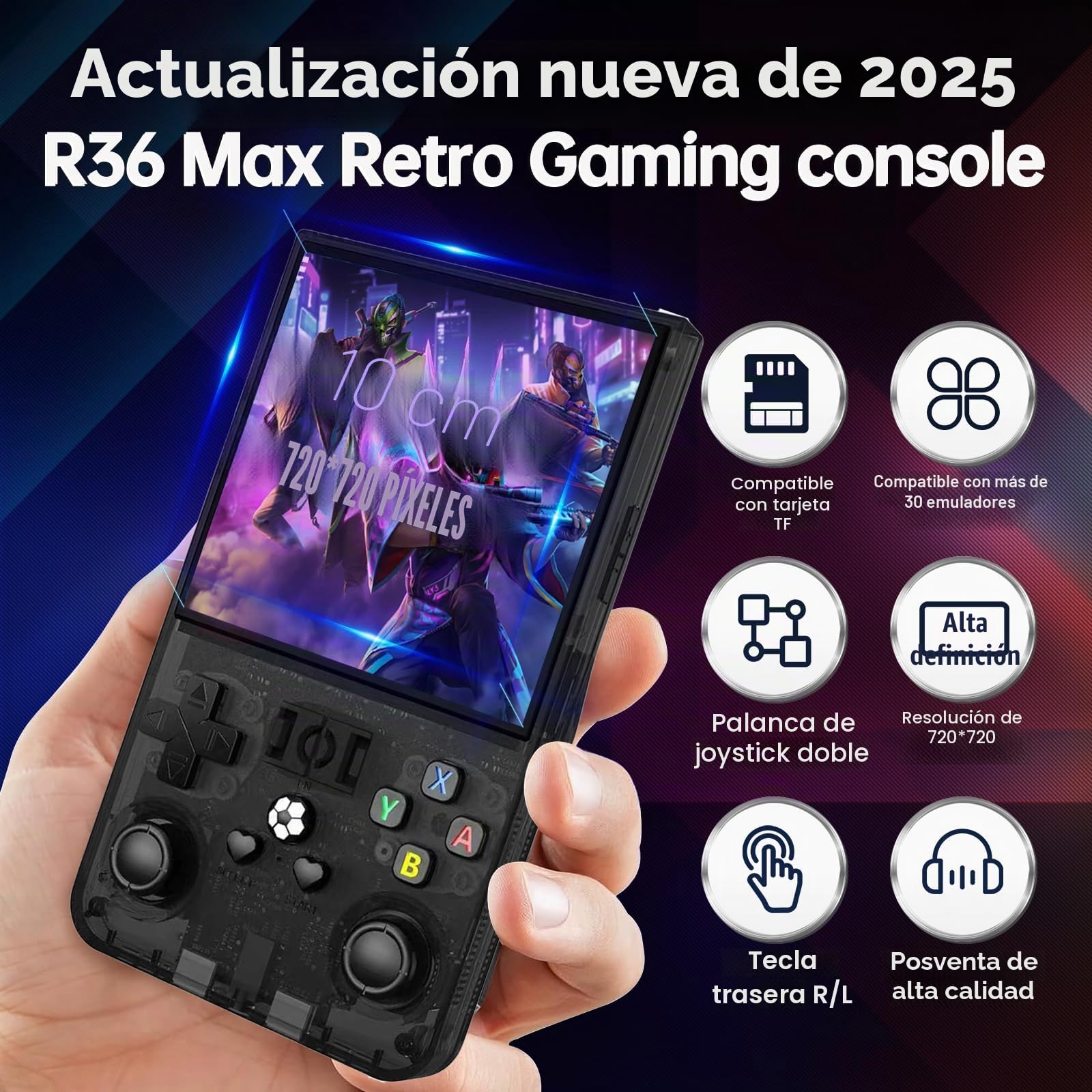 R36MAX Consola de juegos de mano retro, pantalla IPS de 4 pulgadas, consola de juegos retro, más de 30 emuladores principales, más de 22.000 juegos clásicos, tarjeta TF de 128 GB, sistema Linux de