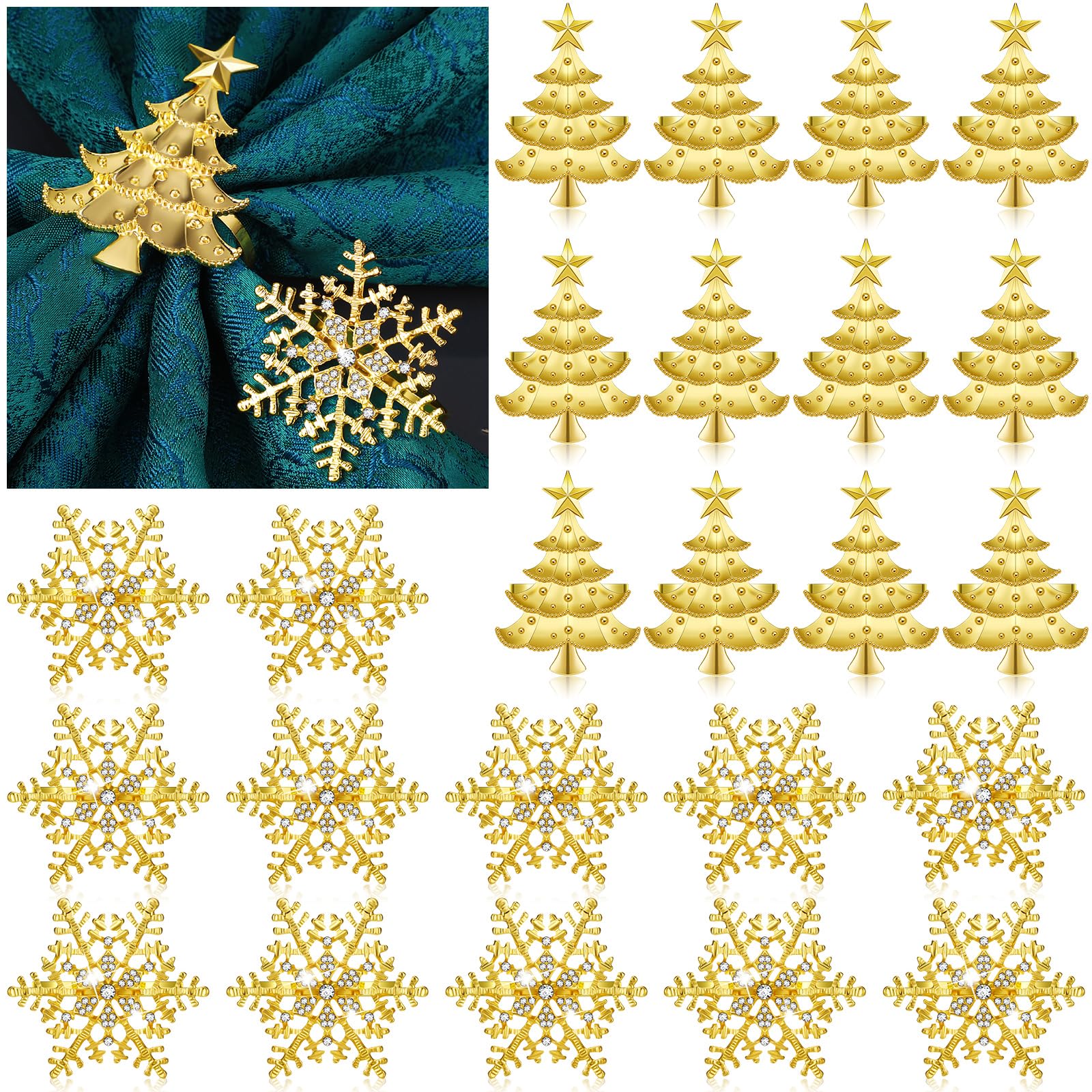 Patelai 24 Pcs Christmas Napkin Rings Snowflake and Tree Xmas Napkin Holder Rings Metal Shiny Holder for Christmas Party Wedding Holiday Dinner Table