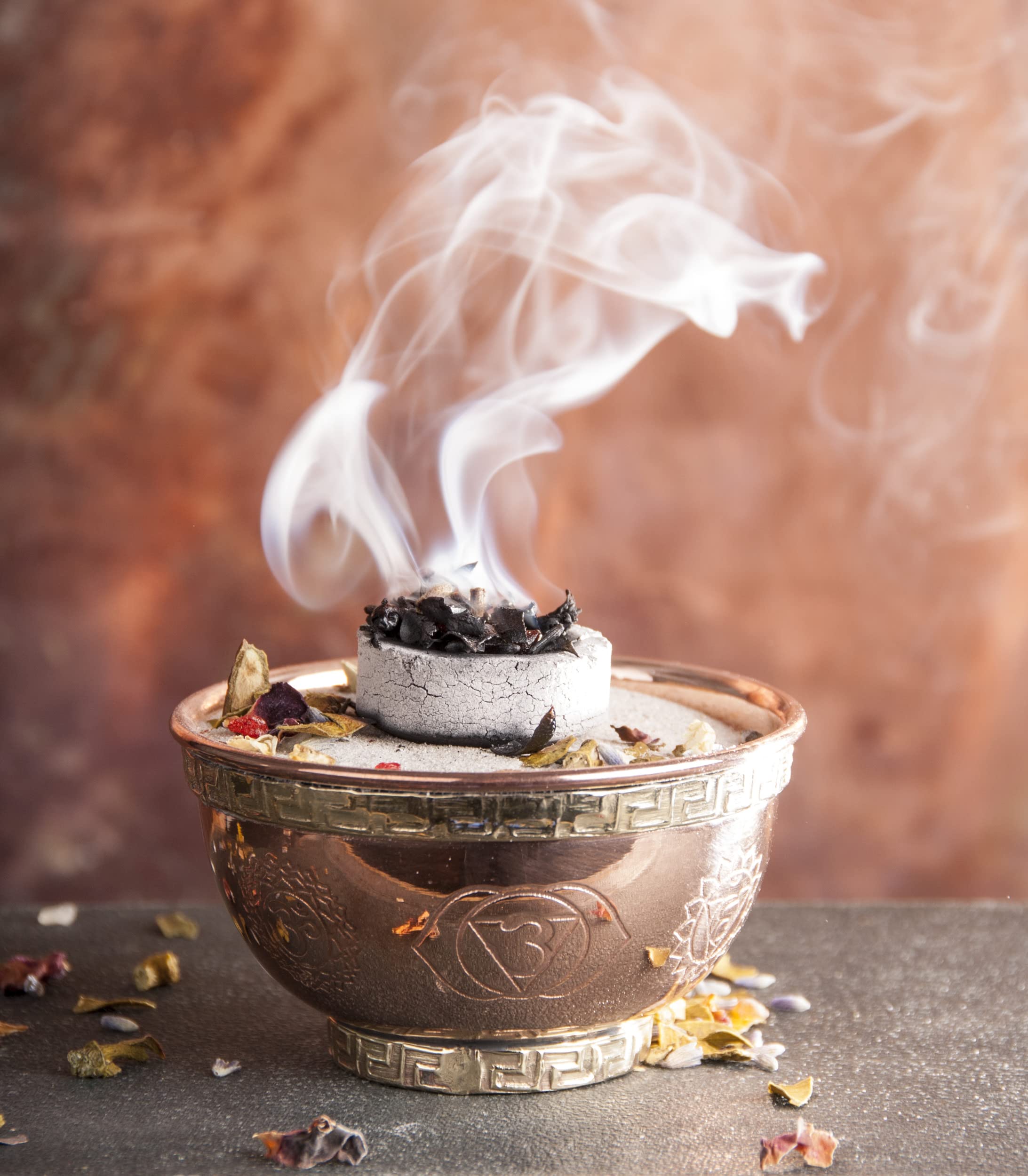 NKlaus diameter 8 cm incense bowl Chakra made of solid copper incense bowl copper bowl antique 39139, Chakra Incense Bowl Diameter 8 Cm - Image 2