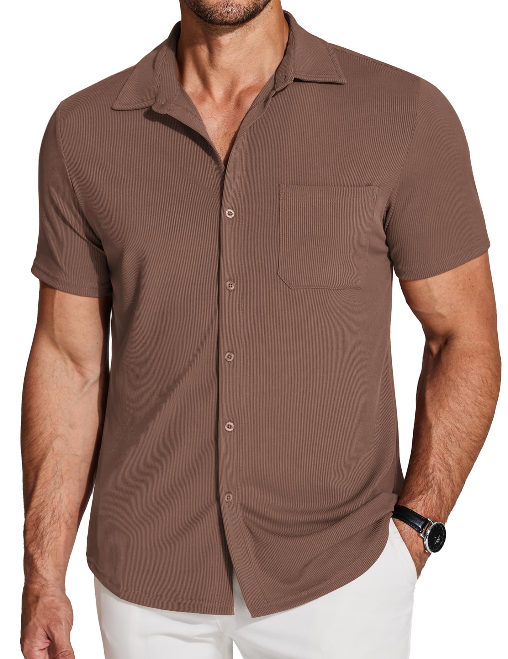 COOFANDY Men's Short Sleeve Wrinkle Free Knit Polo Shirt Causal Button Down Summer Camp Beach Shirts