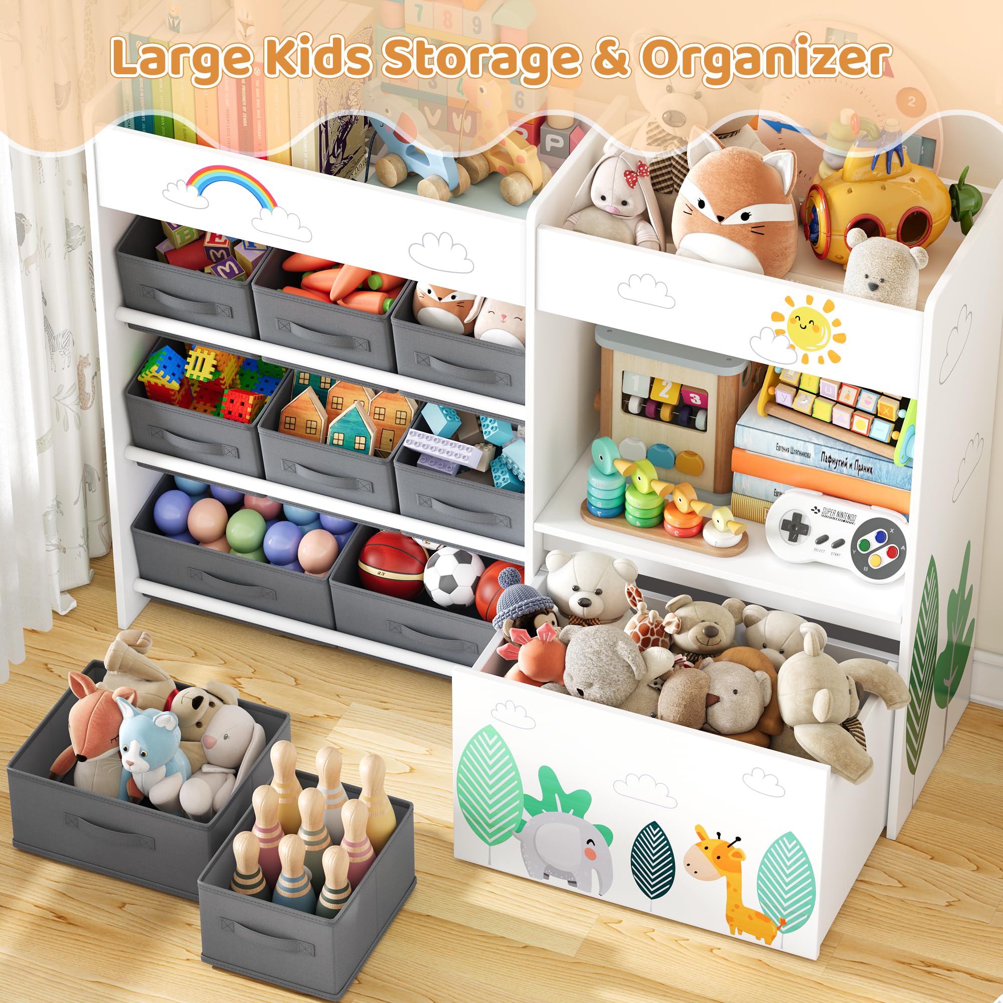 HOCSOK Meuble Rangement Enfant, Rangement Jouet Enfant avec Étagères 4 Tiroirs Roulants Bibliothèque pour Chambre d’Enfant, Blanc, 1 Pièce