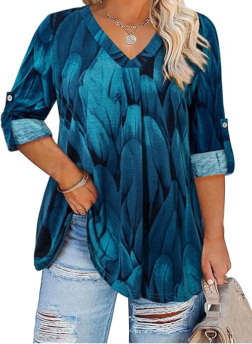 Plus Size Tops for Women V Neck Blouse Pleated Front Loose Fitting Tunic Top Dressy Casual Fall Clothes 2025