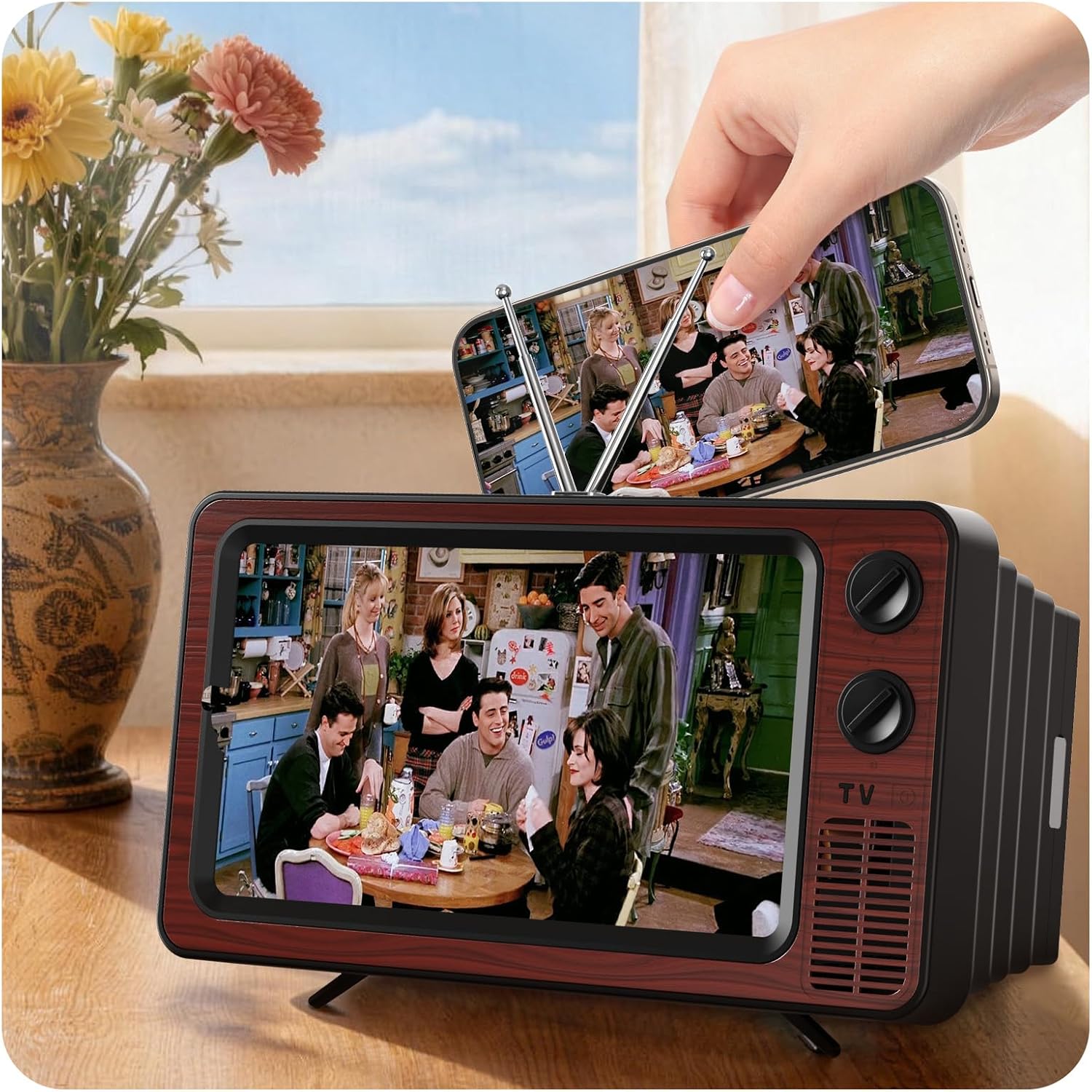 SEANCHEER Retro TV Cell Phone Screen Magnifier HD, 3D Portable Foldable Mobile Phone Magnifier for Movie & Game, Fit for All Smartphones - Gift for Women Mom Wife Men Dad Husband Friends (Sliver, 12")
