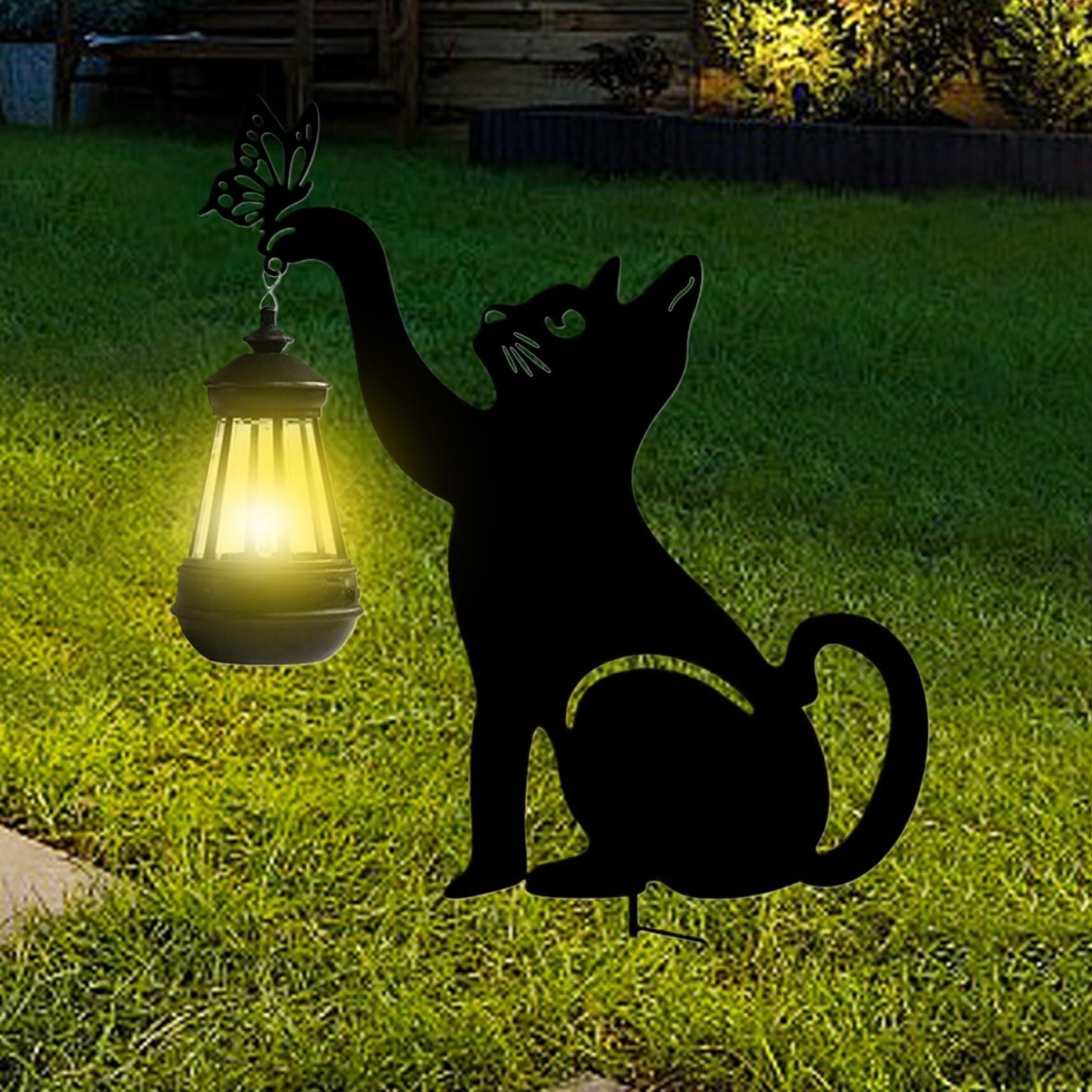Luce Solare Gatto YUNYODA: Decorazione Giardino In Resina, LED Solare, Doppio Gatto, 21,5 Cm