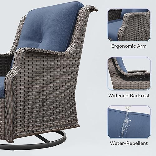 Miniatura 3 de Gardenbee Silla giratoria para patio al aire libre, silla giratoria de 360 grados con cojines de tela de olefina de alta calidad de 3.5 pulgadas