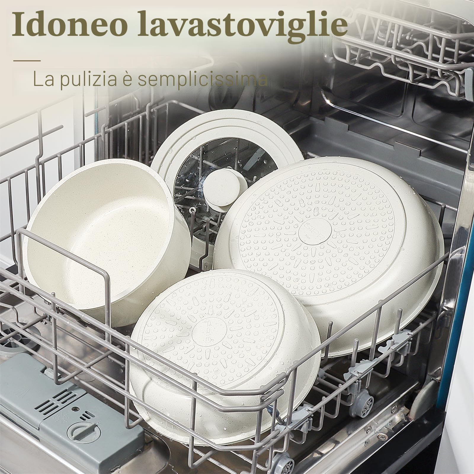 Set Di Padelle Antiaderenti GiPP Da 15 Pezzi Più per Camper, Bianco | Manico Staccabile, Compatibili Con L'Induzione, Padelle Per Friggere E Salse In Vetro, Adatto ai Fornelli a Induzione