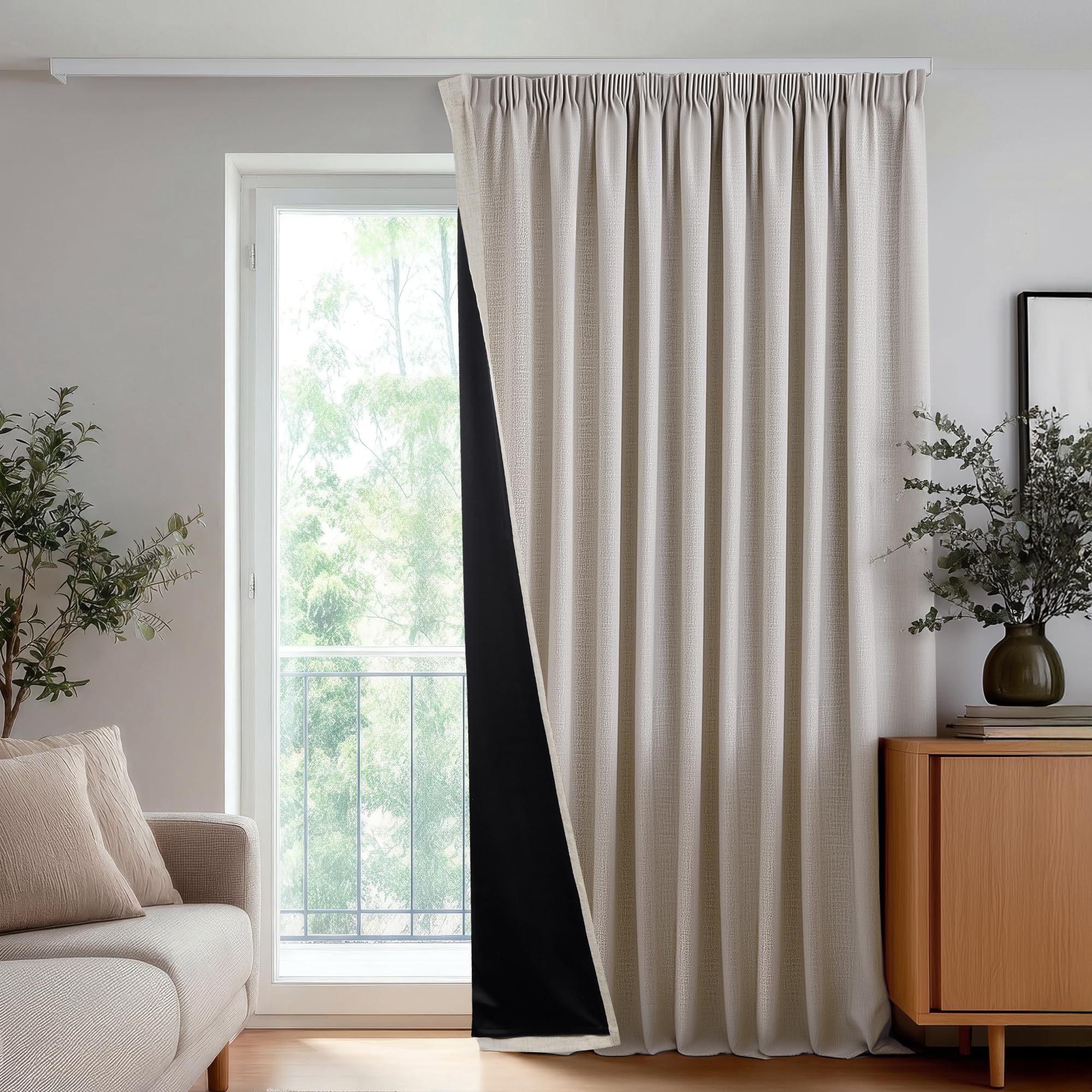 Deconovo Verdunklungsvorhänge mit Kräuselband Vorhang Blickdichte Vorhänge Verdunkelung Leinenoptik Gardinen Wohnzimmer Thermogardine für Schlafzimmer Kälteschutz, H245 x B280 cm, Leinen, 1 Stück