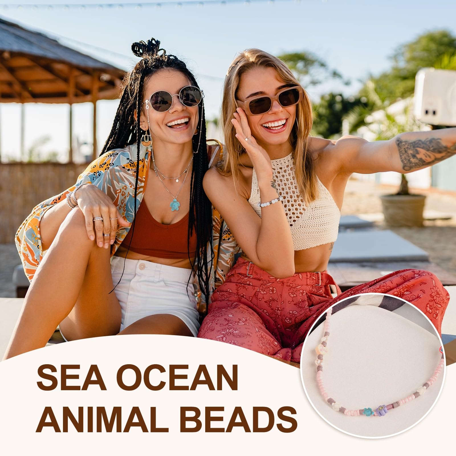 YOKIVE Schildkröten-Seestern-Perlen, 1 mm Loch, 2 Stile, synthetische Türkisperlen, Sommer, Meer, Ozean, Tier-Anhänger mit elastischem Faden und Box, ideal für DIY-Schmuckherstellung, Blau, 200 Stück