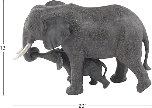 Miniatura 6 de Deco 79 Polystone - Escultura decorativa de elefante para decoración del hogar, estatua de acento de 20 x 7 x 13 pulgadas, gris